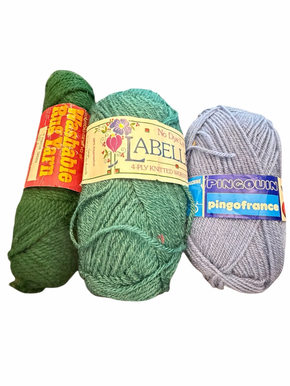 Lot Of 3 Assorted Vintage Yarn Skeins Blue Greens Wool Acrylic Crafts Projects